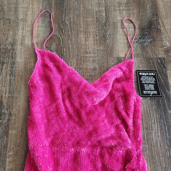 Retrofete Katya Maxi Sequin Dress in Hot Pink Size Small Sleeveless NWT - Picture 3 of 12